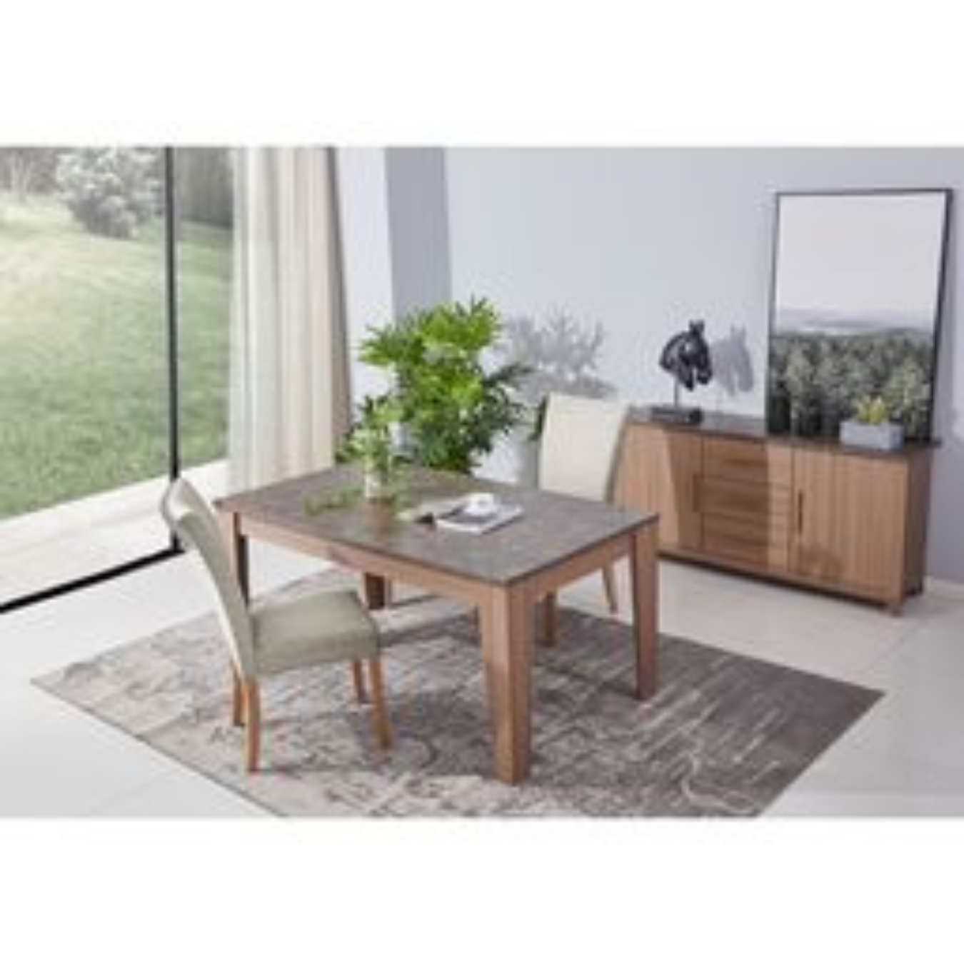 This ADAM GREY AND WALNUT 1.6 M DINING TABLE designed rectangle dining table is not just a piece of furniture, it can also be seen as a piece of art. It is beautiful.